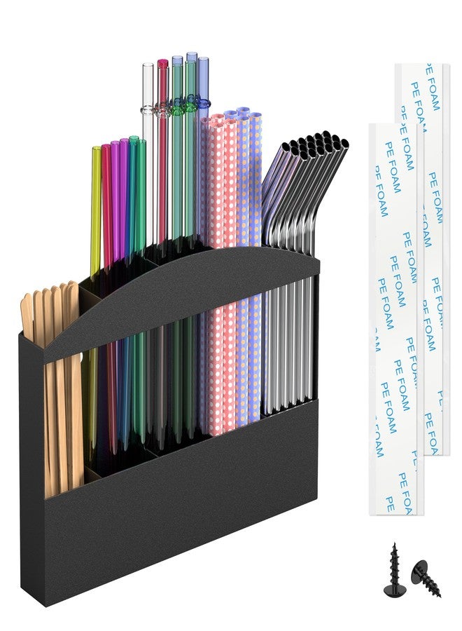 MyLifeUNIT Straw Holder for Cabinet Door, Metal Straw Dispenser Organizer Wall Mount with Double Sided Adhesive Tape, Compatible with Tumbler Straws and Coffee Stirrers - Image 1