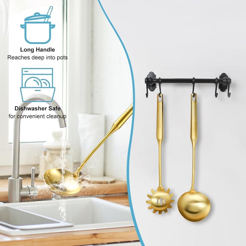 Mamajardin Gold Soup Ladle - 18/10 Stainless Steel Ladle Spoon, 13.8" Large Soup Spoons with Vacuum Ergonomic Round Handle, Durable Metal Kitchen Ladel for Cooking，Serving, Stirring, Sauce, Wok & Soup - Image 2