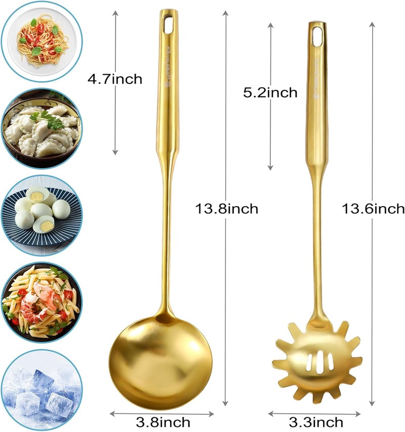 Mamajardin Gold Soup Ladle - 18/10 Stainless Steel Ladle Spoon, 13.8" Large Soup Spoons with Vacuum Ergonomic Round Handle, Durable Metal Kitchen Ladel for Cooking，Serving, Stirring, Sauce, Wok & Soup - Image 3