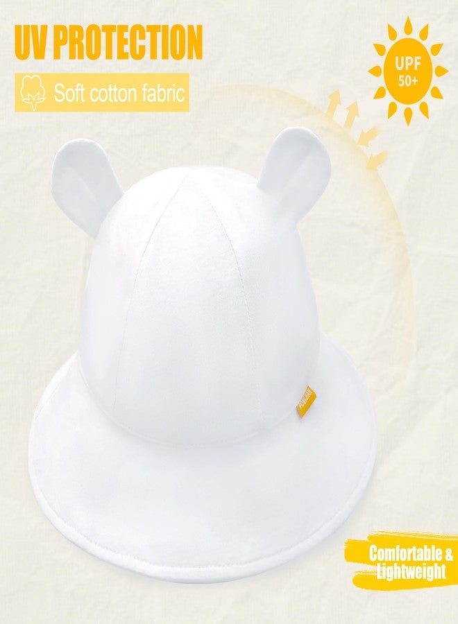 POMIJIAN Baby Sun Hat Girls UPF 50+ Beach Kids Hats Boys Wide Brim Cute Toddler Bucket Hat Floppy Infant Sun Hats (US, Age, 6 Months, 12 Months, A-White) - Image 4