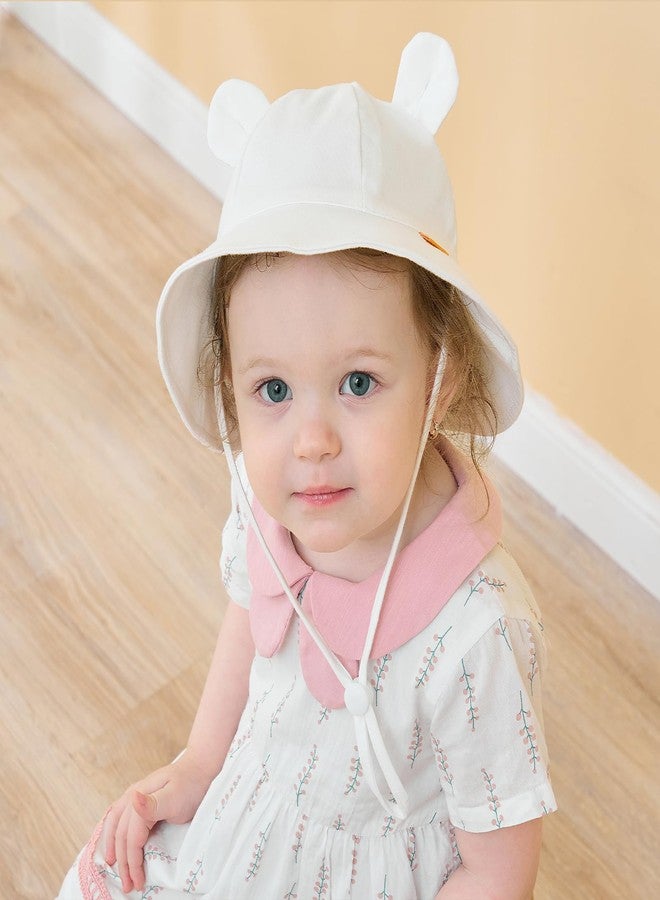 POMIJIAN Baby Sun Hat Girls UPF 50+ Beach Kids Hats Boys Wide Brim Cute Toddler Bucket Hat Floppy Infant Sun Hats (US, Age, 6 Months, 12 Months, A-White) - Image 3
