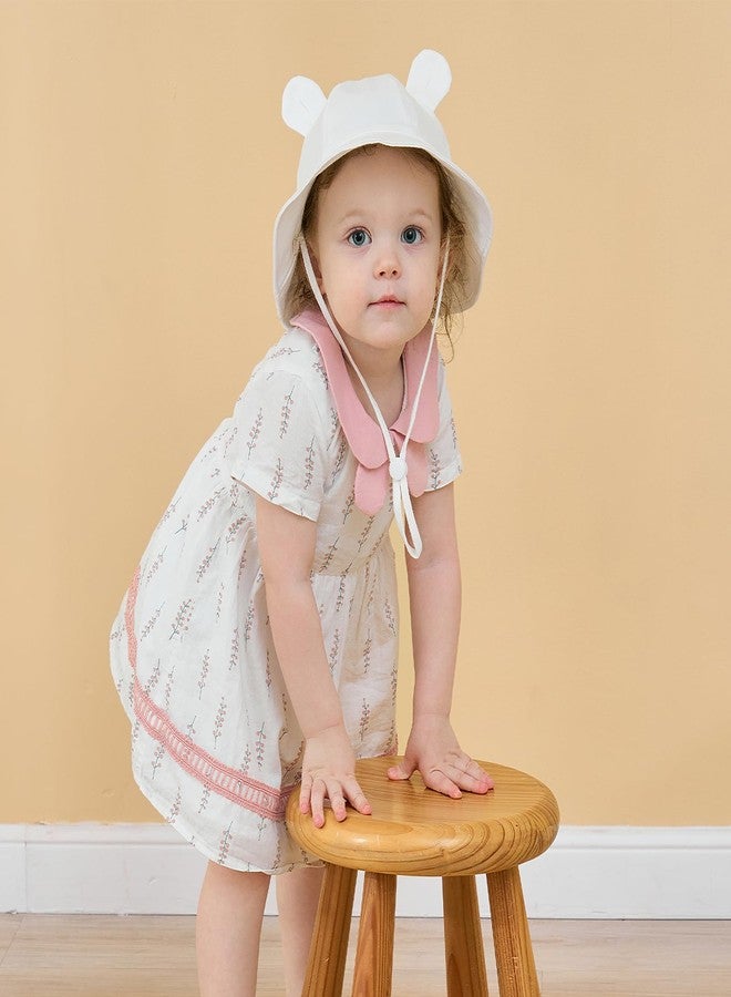POMIJIAN Baby Sun Hat Girls UPF 50+ Beach Kids Hats Boys Wide Brim Cute Toddler Bucket Hat Floppy Infant Sun Hats (US, Age, 6 Months, 12 Months, A-White) - Image 2