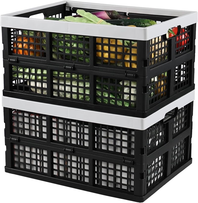 Doryh 34 Quart Plastic Crates, Collapsible Storage Crates/Stackable Storage Container Basket, 2-Pack - Image 1