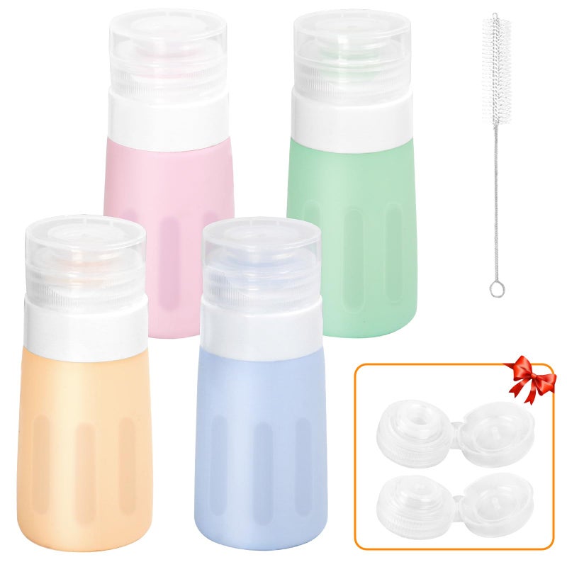 Seropy 4Pcs Condiment Squeeze Bottles for Sauces, Leakproof Salad Dressing Container to Go, Small Silicone Squeeze Bottles with Brush, Condiment Containers Dispenser for Ketchup Hot Sauce Lunch Travel, 2 Oz - Image 1