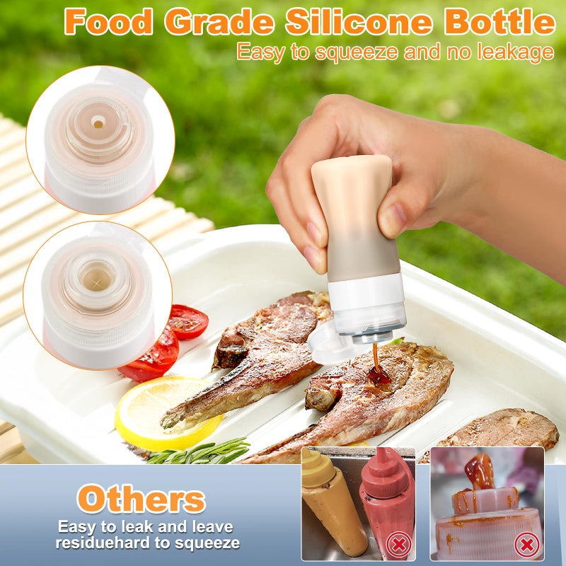 Seropy 4Pcs Condiment Squeeze Bottles for Sauces, Leakproof Salad Dressing Container to Go, Small Silicone Squeeze Bottles with Brush, Condiment Containers Dispenser for Ketchup Hot Sauce Lunch Travel, 2 Oz - Image 4