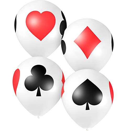 Gejoy 50 Pcs 12 Inch Casino Balloons Poker Card Theme Party Decorations Black White Red Poker Card Latex Balloons for Casino Night Las Vegas Night Birthday Party Supplies Indoor Outdoor Decor - Image 1