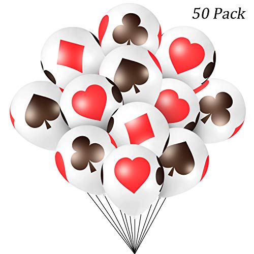 Gejoy 50 Pcs 12 Inch Casino Balloons Poker Card Theme Party Decorations Black White Red Poker Card Latex Balloons for Casino Night Las Vegas Night Birthday Party Supplies Indoor Outdoor Decor - Image 5