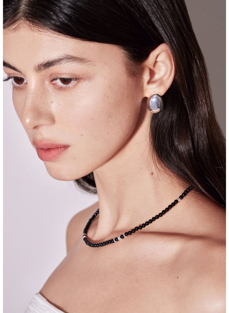 Raia Sleek Sphere Earrings - S925 Silver Plated with Rhodium - Image 4