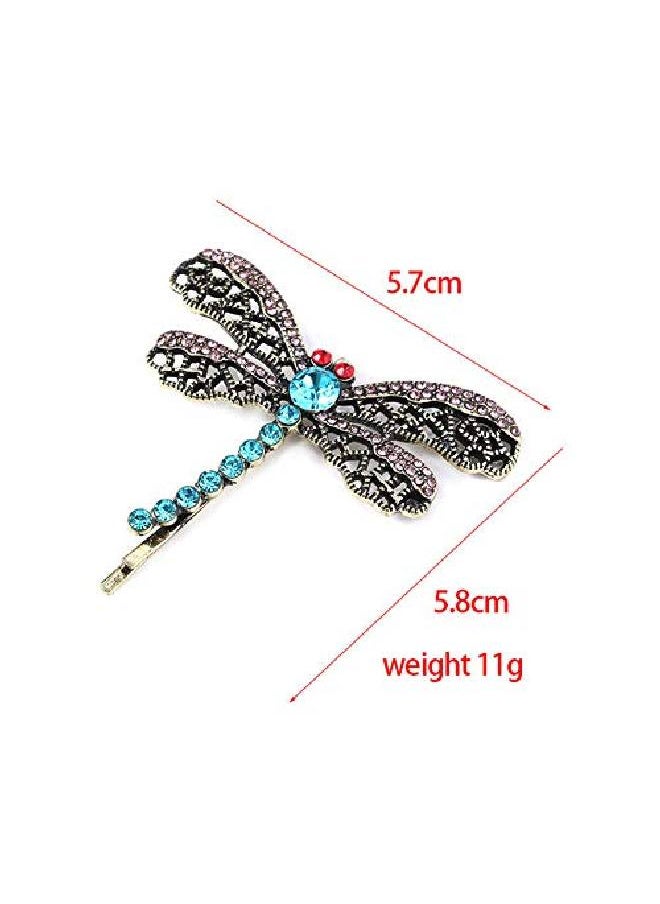 Suoirblss 2Pcs Vintage Rhinestone Hair Clips Hollow Dragonfly Graphics Hairpin Side Clip Alloy Barrettes Bobby Pin Hair Accessories Women Lady  - Image 3