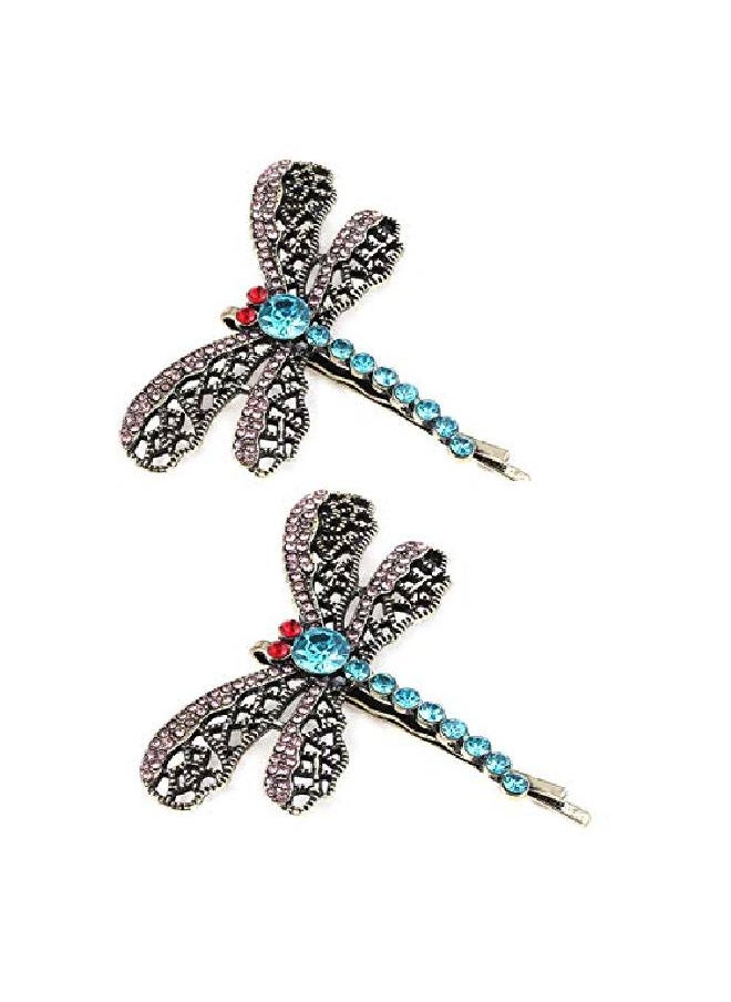 Suoirblss 2Pcs Vintage Rhinestone Hair Clips Hollow Dragonfly Graphics Hairpin Side Clip Alloy Barrettes Bobby Pin Hair Accessories Women Lady  - Image 1