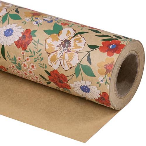 WRAPAHOLIC Kraft Floral Wrapping Paper Roll Mini Roll 17 Inch x 98 Feet All Occasion Flower Wrapping Paper for Wedding Bridal Shower Birthday - Image 3