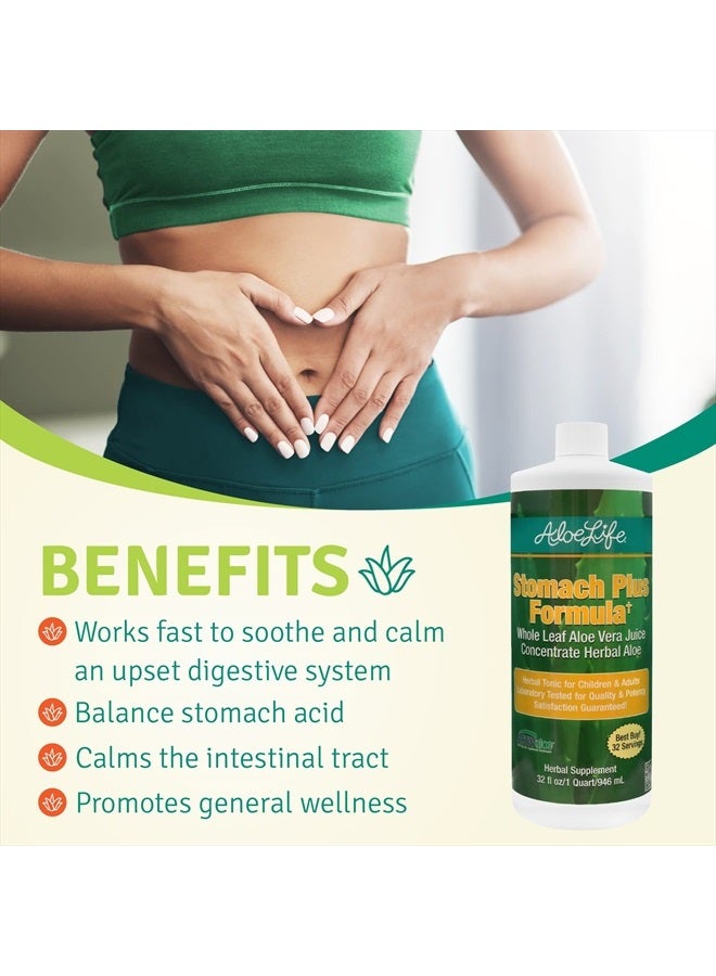 Aloe Life Stomach Plus Formula, Fast-Acting Tonic for Children, Adults, & Seniors, Supports Healthy Digestion & Helps to Soothe Gas, Bloating, & Nausea, Aloe Vera Concentrate, Gluten-Free (32 oz) - Image 4