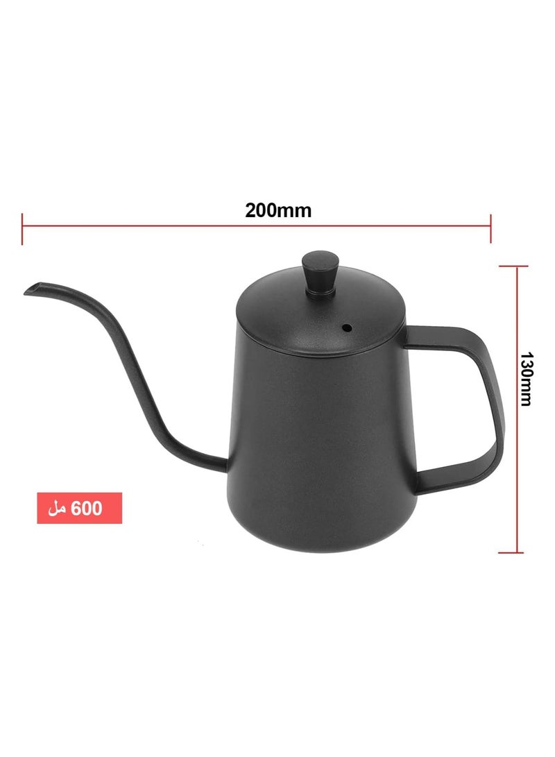 INVEIN 600ml Stainless Steel Coffee Drip Kettle with Thermometer Hole - Long Gooseneck Spout (5mm) - Black Teflon Coating - Perfect for Specialty Coffee Dripping - Image 5