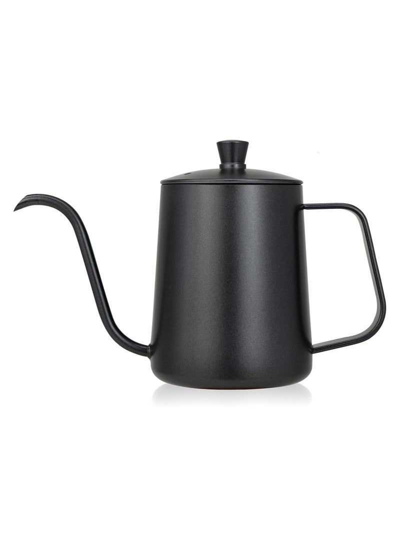 INVEIN 600ml Stainless Steel Coffee Drip Kettle with Thermometer Hole - Long Gooseneck Spout (5mm) - Black Teflon Coating - Perfect for Specialty Coffee Dripping - Image 1