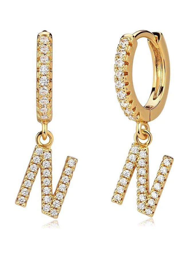 Mevecco Women Huggie Hoop Earrings Gold Initial A-Z Dangle Drop Cubic Zirconia 14K Gold Filled Small Simple Hypoallergenic Personalized Jewelry - 26 Letters - Image 1
