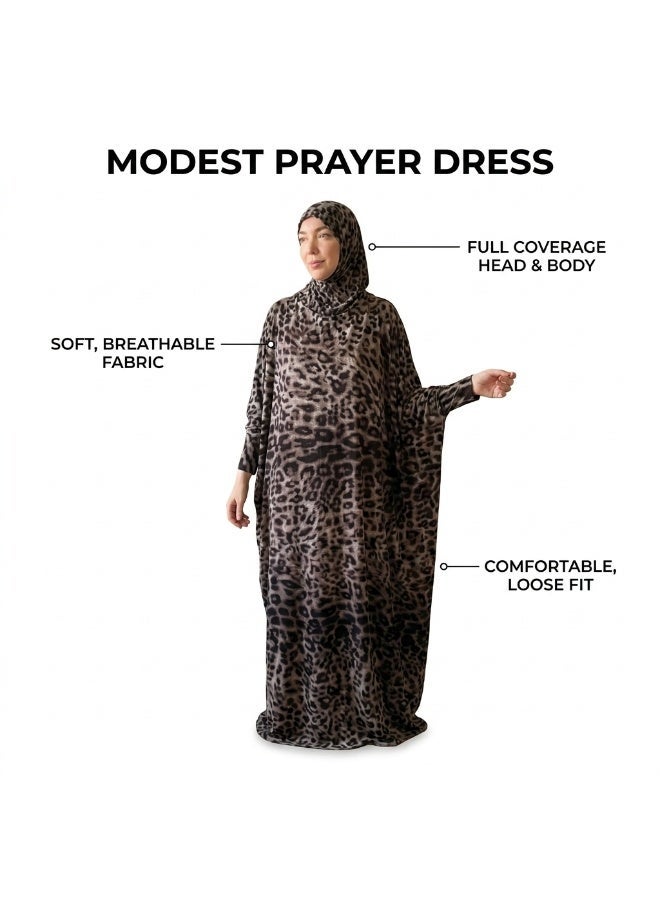 Elegant Women's Isdal Prayer Dress & Hijab Set Leopard Print – Premium Soft Viscose Cotton Prayer Abaya for Women, Full Coverage Islamic Prayer Wear, Comfortable Modest Khimar, Plus Size Up to 100 KG, Lightweight Daily Salah Outfit for Home, Mosque, Travel & Umrah - Image 2