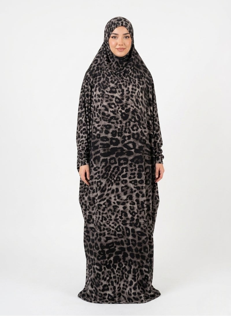 Elegant Women's Isdal Prayer Dress & Hijab Set Leopard Print – Premium Soft Viscose Cotton Prayer Abaya for Women, Full Coverage Islamic Prayer Wear, Comfortable Modest Khimar, Plus Size Up to 100 KG, Lightweight Daily Salah Outfit for Home, Mosque, Travel & Umrah - Image 3