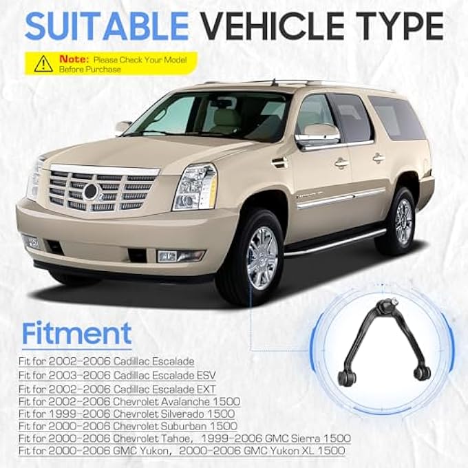 ريحني أذرع التحكم العلوية الأمامية ذات الدفع الرباعي، مفاصل WBall، قضبان الربط، مجموعة تعليق 19992006 لشيفروليه أفالانش، سوبربان سيلفرادو 1500، تاهو جي إم سي، سييرا 1500، يوكون 20002006 كاديلاك إسكاليد 13 قطعة - Image 3