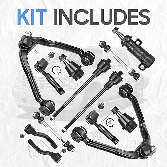 ريحني أذرع التحكم العلوية الأمامية ذات الدفع الرباعي، مفاصل WBall، قضبان الربط، مجموعة تعليق 19992006 لشيفروليه أفالانش، سوبربان سيلفرادو 1500، تاهو جي إم سي، سييرا 1500، يوكون 20002006 كاديلاك إسكاليد 13 قطعة - Image 5