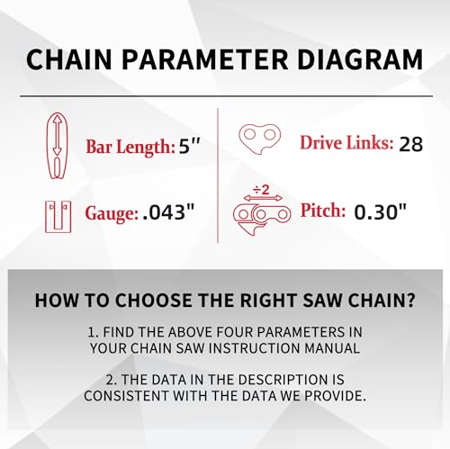 ES E & S 3 Pack 5 Inch Chainsaw Chain 0.30" Pitch .043" Gauge 28 Drive Links Semi-Chisel Chain Saw Chains for Husqvarna, Poulan, Craftsman, Greenworks and More Chainsaw Brands - Image 2