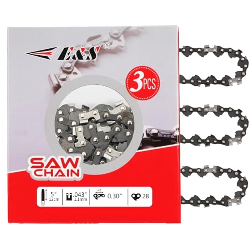 ES E & S 3 Pack 5 Inch Chainsaw Chain 0.30" Pitch .043" Gauge 28 Drive Links Semi-Chisel Chain Saw Chains for Husqvarna, Poulan, Craftsman, Greenworks and More Chainsaw Brands - Image 1
