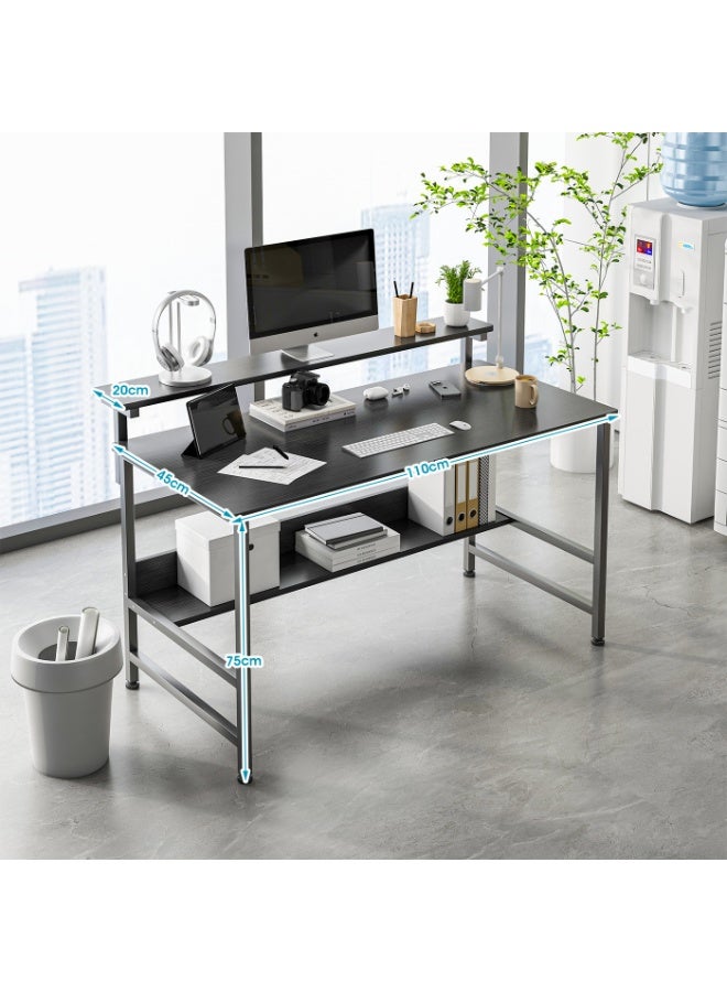 Canadel Computer Desk with Monitor Stand & Bookshelf, 3 Height Adjustable Office Table, Sturdy Gaming Desk with Storage for Home Office, PC Laptop Workstation - Image 2