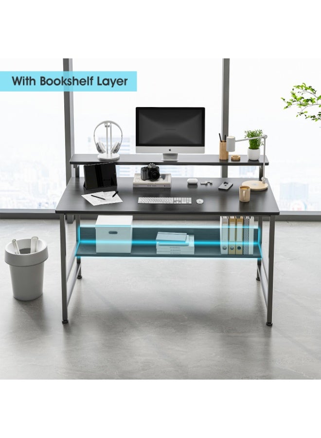 Canadel Computer Desk with Monitor Stand & Bookshelf, 3 Height Adjustable Office Table, Sturdy Gaming Desk with Storage for Home Office, PC Laptop Workstation - Image 4
