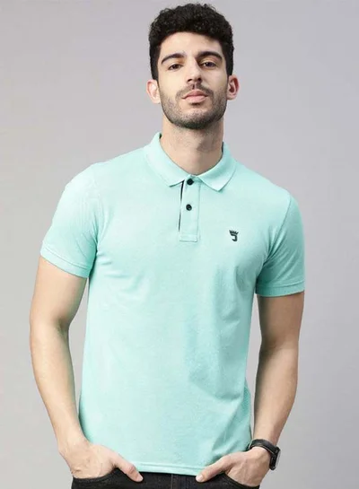 Joven Men Mint Solid Polo Collar Pure Cotton T-Shirt