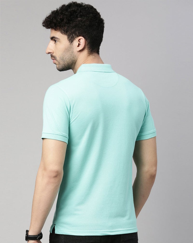 Joven Men Mint Solid Polo Collar Pure Cotton T-Shirt - Image 2