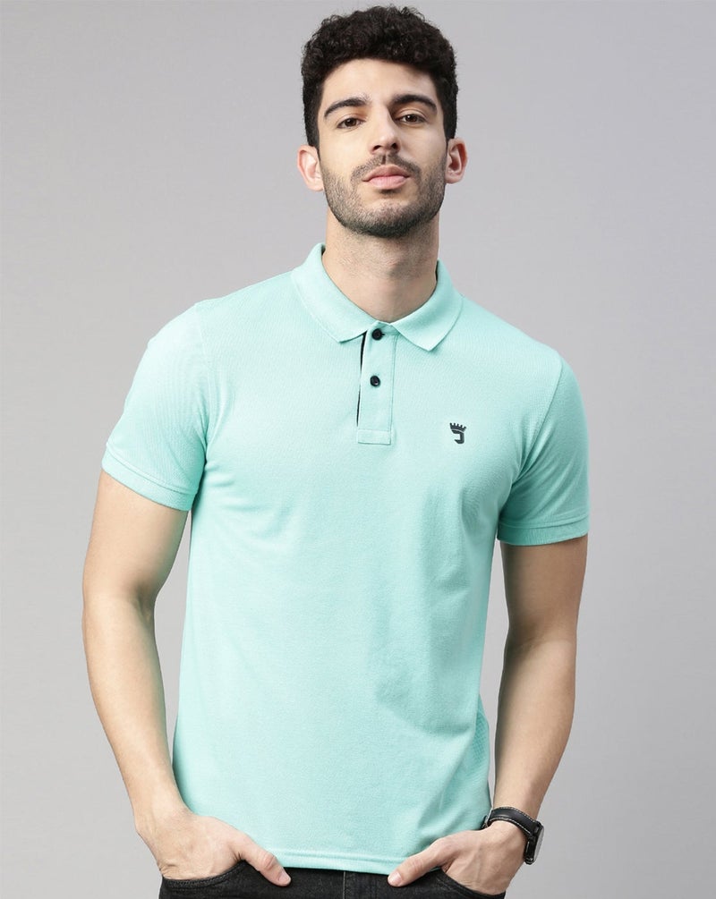 Joven Men Mint Solid Polo Collar Pure Cotton T-Shirt - Image 1