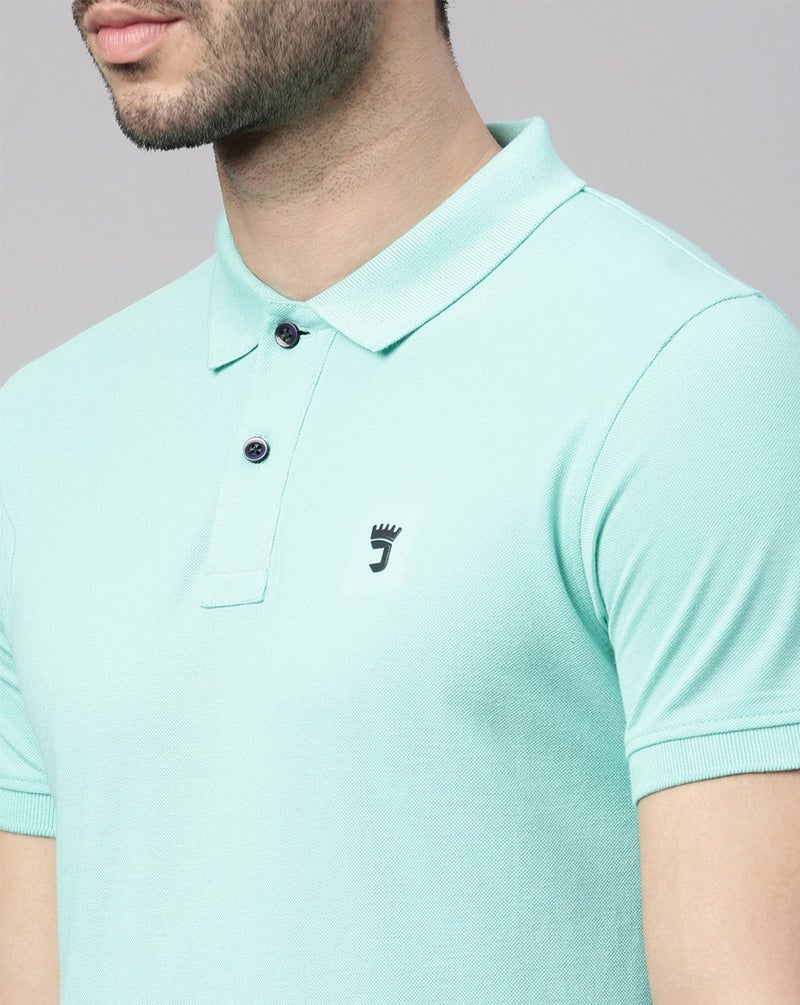 Joven Men Mint Solid Polo Collar Pure Cotton T-Shirt - Image 4