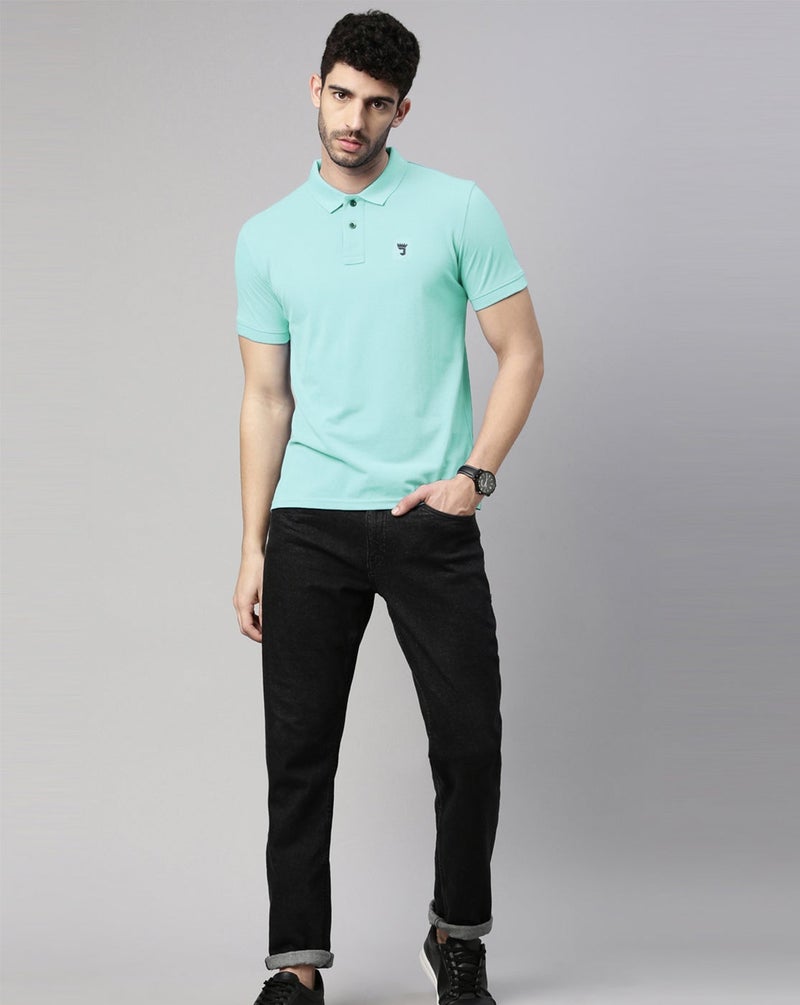 Joven Men Mint Solid Polo Collar Pure Cotton T-Shirt - Image 5