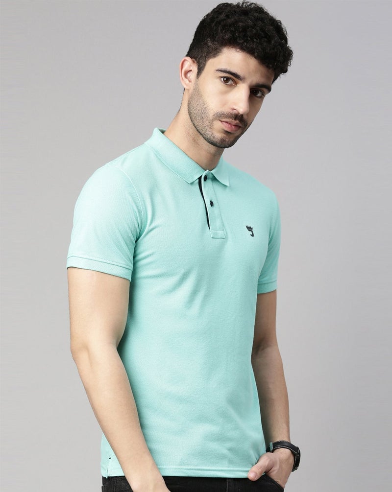 Joven Men Mint Solid Polo Collar Pure Cotton T-Shirt - Image 3
