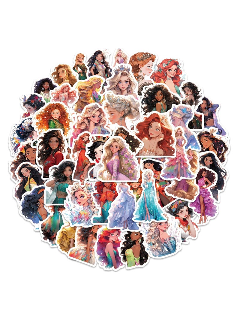 Cartoon Princess Stickers for Kids Teen , Vinyl Waterproof Cute Princess Stickers Anime Girl Stickers for Water Bottles Laptop Journaling Gift for Gril 50 Pcs - Image 1
