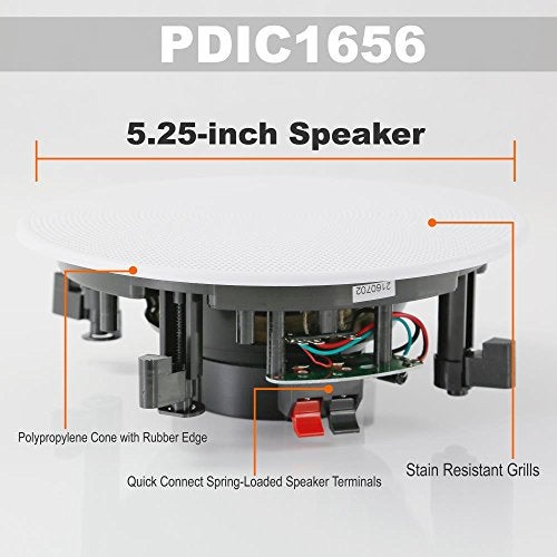 Pyle Pair 5.25” Flush Mount In-wall In-ceiling 2-Way Speaker System Spring Loaded Quick Connections Changeable Round/Square Grill Stereo Sound Polypropylene Cone Polymer Tweeter 150 Watts (PDIC1656) - Image 4