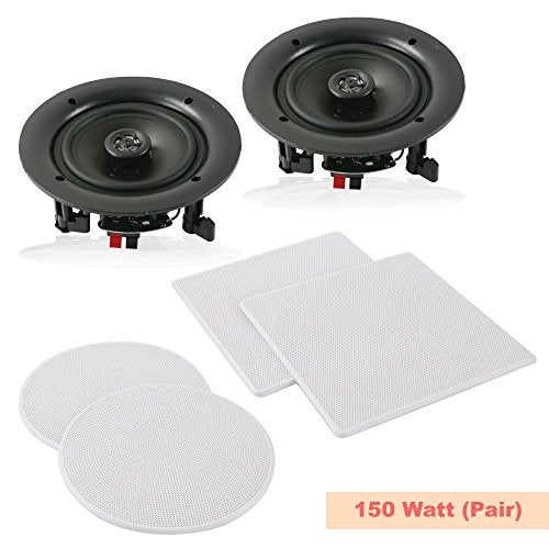 Pyle Pair 5.25” Flush Mount In-wall In-ceiling 2-Way Speaker System Spring Loaded Quick Connections Changeable Round/Square Grill Stereo Sound Polypropylene Cone Polymer Tweeter 150 Watts (PDIC1656) - Image 3