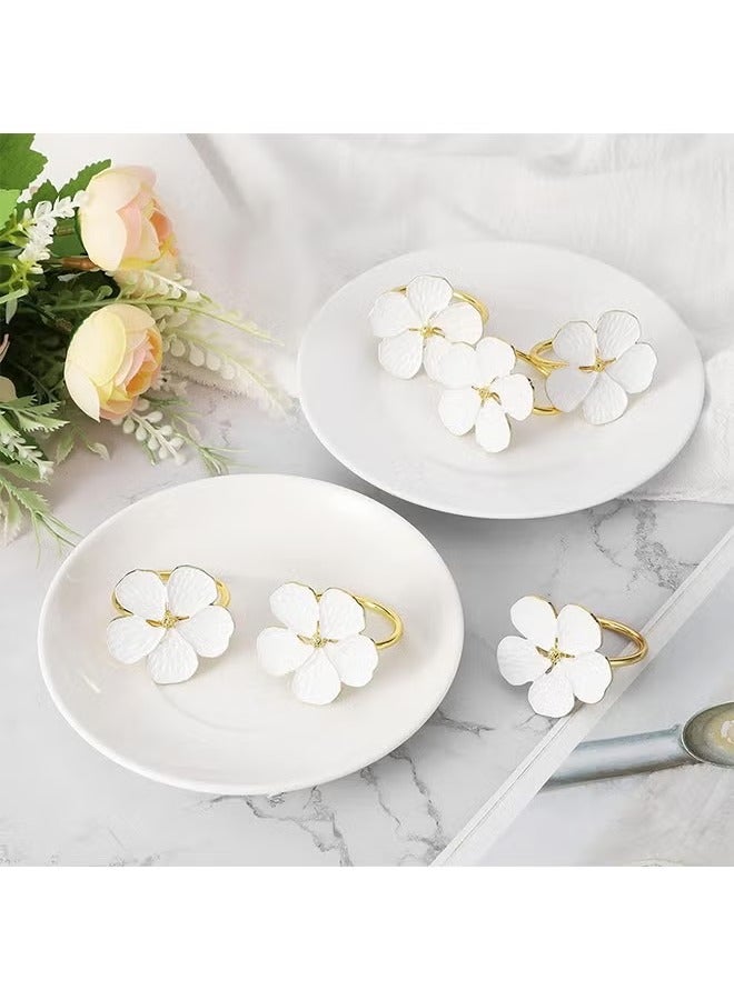 Napkin Rings, Table Alloy Petal Napkin Buckle Napkin Ring Flowers Dinner Tables Rings Elegant Ornament Table Setting Decoration for Wedding, Holiday, Party, White Set of 6  - Image 1