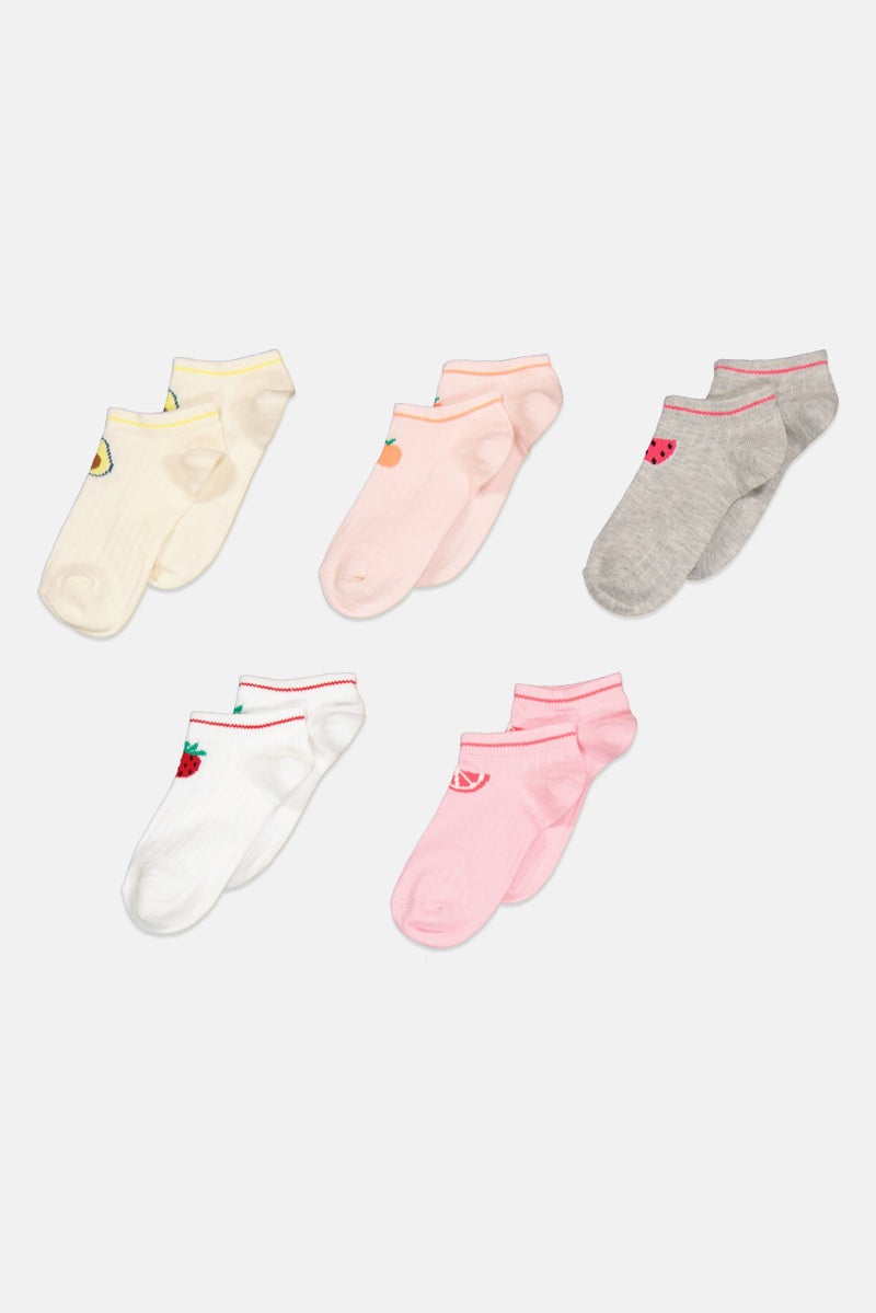 bebe Kids Girl 5 Pairs Printed Ankle Socks, Pink  - Image 1