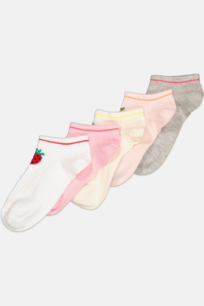 bebe Kids Girl 5 Pairs Printed Ankle Socks, Pink  - Image 2