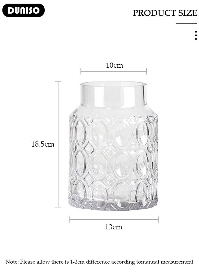 DUNISO Clear Glass Vase, Modern Decorative Vase, Large Irregular Shape Vintage Flower Vase, Minimalist Ins Style Embossed Glass Vase for Wedding Table Decorations Centerpieces, Crystal Vase for Living Room, Bedroom, Kitchen, Dining Table, Mantle  - Image 4