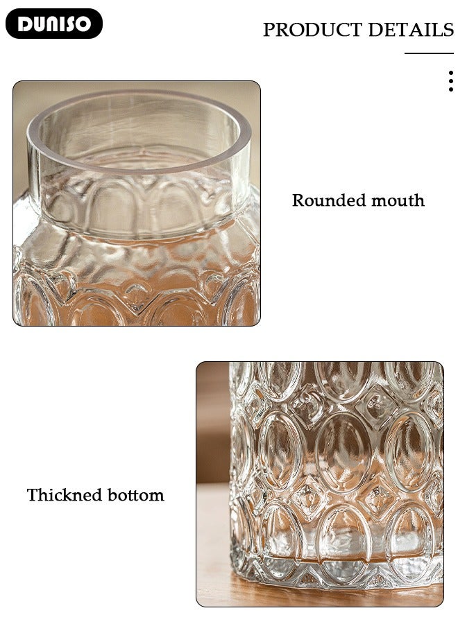 DUNISO Clear Glass Vase, Modern Decorative Vase, Large Irregular Shape Vintage Flower Vase, Minimalist Ins Style Embossed Glass Vase for Wedding Table Decorations Centerpieces, Crystal Vase for Living Room, Bedroom, Kitchen, Dining Table, Mantle  - Image 5