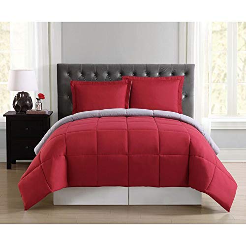 CRAZY WORLD عالم مجنون 250 جرام فخامة 5 نجوم ميكروفايبر قابل للعكس ناعم سادة مبطن لحاف مزدوج (90x100 بوصة، أحمر طماطم ورمادي داكن) - Image 2