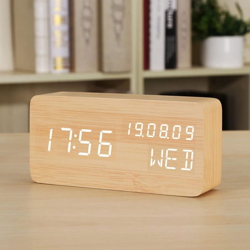 SANGOZ Everwood Wooden Digital Alarm Clock with Electronic Led Time DisplayHumidityTemperature Detect for BedroomBedside