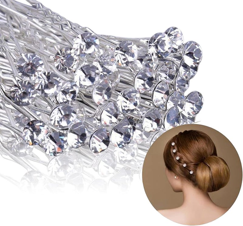 40 Pack Wedding Bridal Rhinestone Hair Pins Clips Diamante Pins Bobby Grips Flower Crystal Hair Styling Accessories Silver