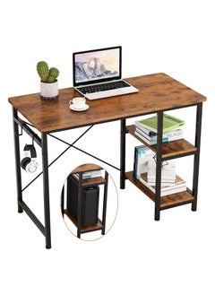 Writing Computer Home Office Desk with 2 Storage Shelves on Left or Right  Side, Industrial Simple Style Wood Table Metal PC Laptop Notebook 47