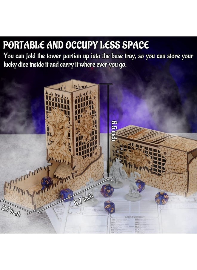 CZYY - Dice Tower With Tray Wood Laser Etched Mind Flayer Portable And Collapsible Dice Roller Perfect For Board Game And Tabletop Rpg (Cthulhu) - Image 1