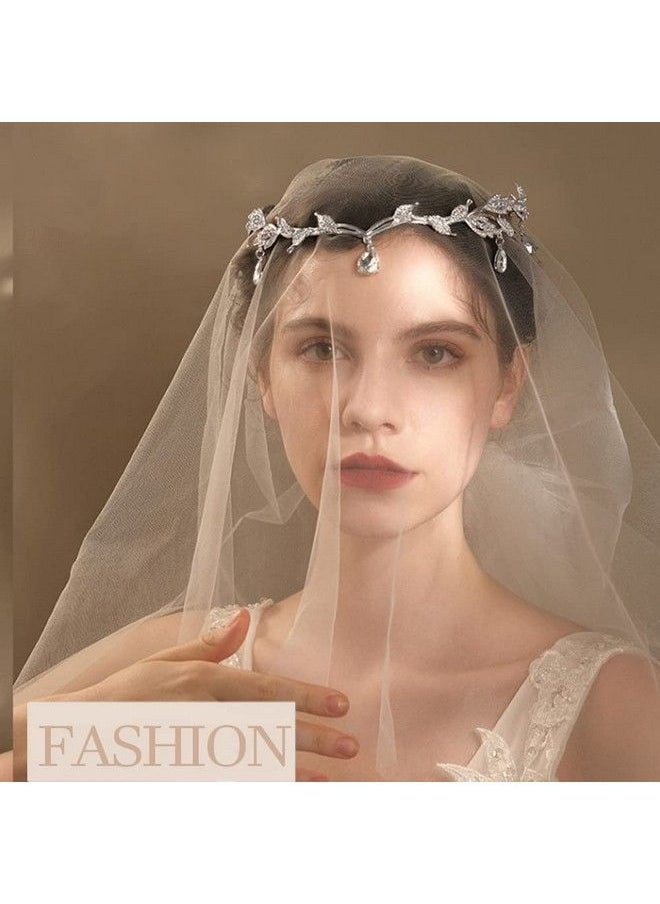 DonLeeving Elegant Rhinestone Leaf Wedding Silver Tiaras And Crowns Crystal Pendent Tiara Headband For Bride Bridesmaid Birthday Crown Cosplay Accessories For Women  - Image 4
