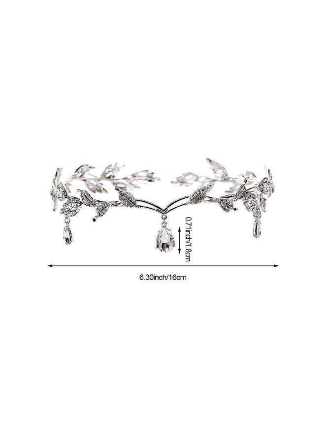 DonLeeving Elegant Rhinestone Leaf Wedding Silver Tiaras And Crowns Crystal Pendent Tiara Headband For Bride Bridesmaid Birthday Crown Cosplay Accessories For Women  - Image 3