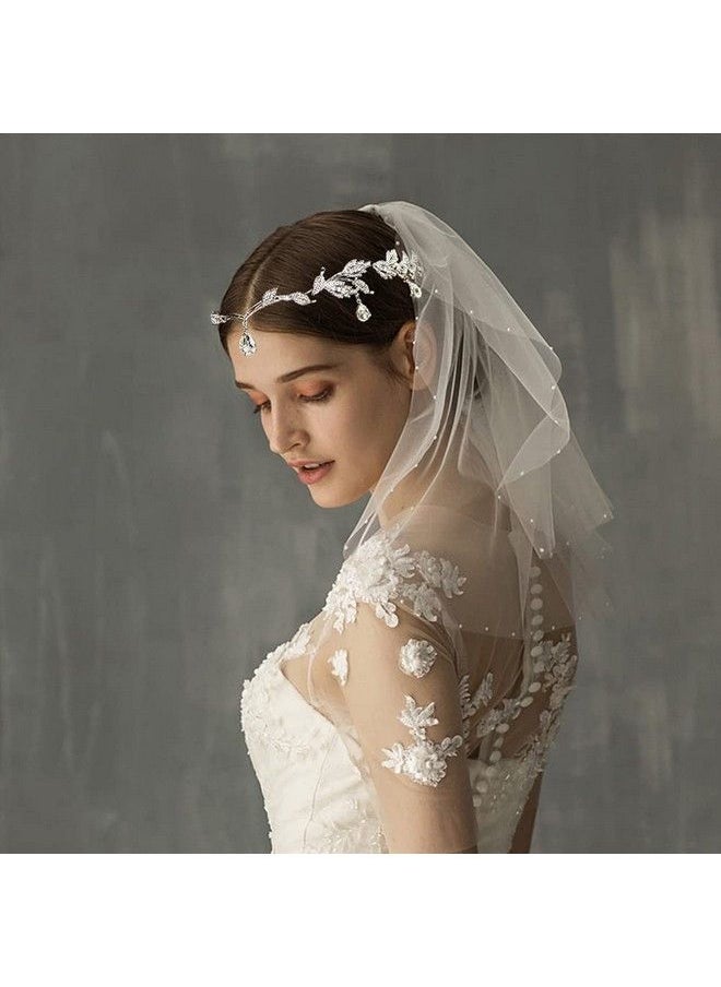 DonLeeving Elegant Rhinestone Leaf Wedding Silver Tiaras And Crowns Crystal Pendent Tiara Headband For Bride Bridesmaid Birthday Crown Cosplay Accessories For Women  - Image 5