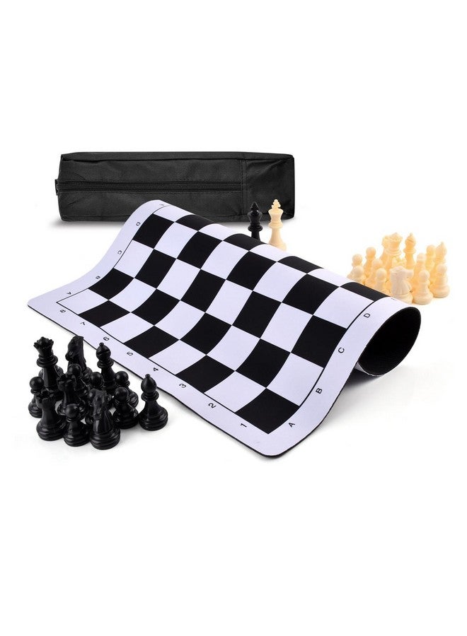 EMVANV Portable Chess & Checkers Set, 35cm Tournament Chess Mat with Chess & Storage Bag, Chess Rollable Chessboard, Roll Up Chess Board Travel Chess Sets(Size:35cm) - Image 1